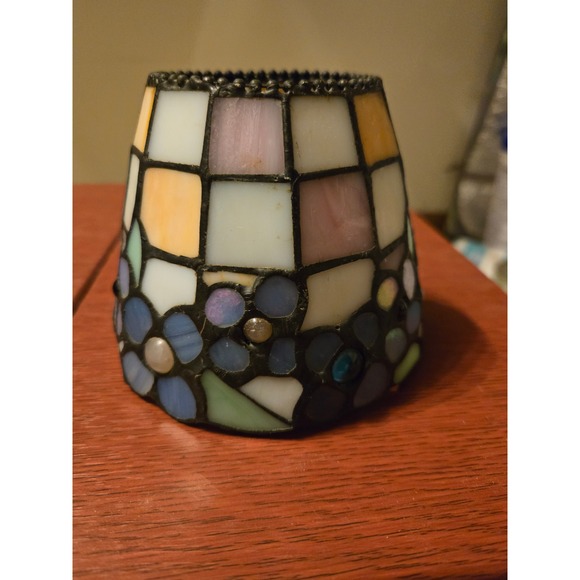 Other - Vintage Stained Glass Lamp Shade Floral Pastel Mosaic Leaded Glass Small Shade